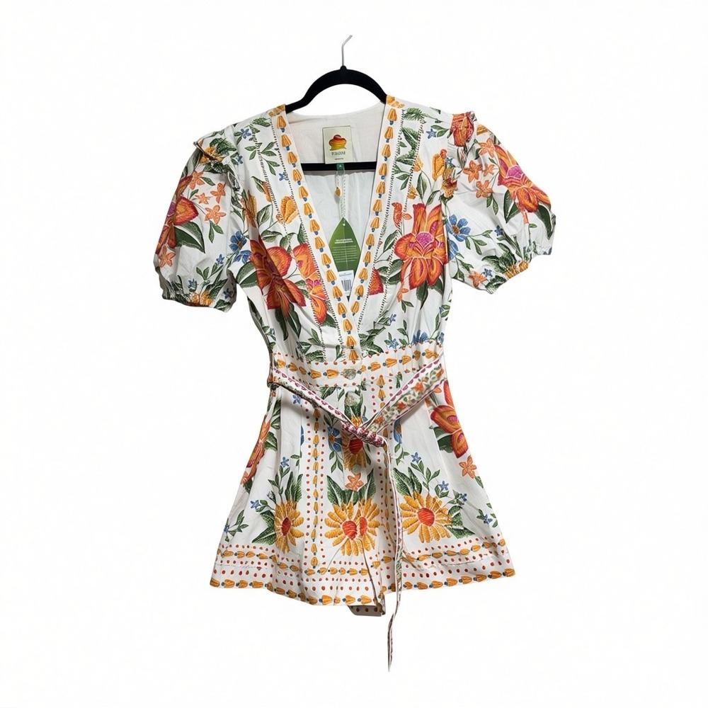 FARM RIO BLOOM GARDEN OFF WHITE ROMPER SZ M NWT $220 - Picture 2 of 11